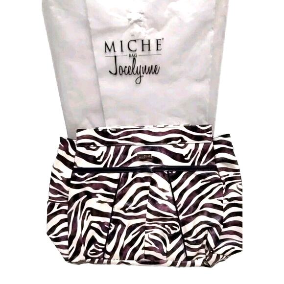 Vntg Miche Prima Jocelynn Shell Purple Black Zebra Print Faux Leather - Picture 1 of 16